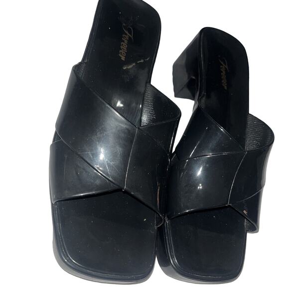 Vintage Forever 21 Sz 7 Black Jelly Chunky Slides 90s Y2K - Picture 2 of 6